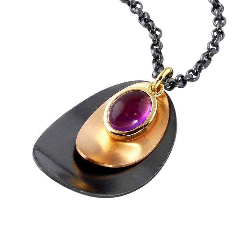 gold & silver amethyst cabochon necklace