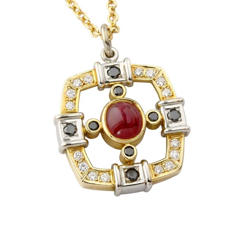 gold bespoke ruby & diamond pendant