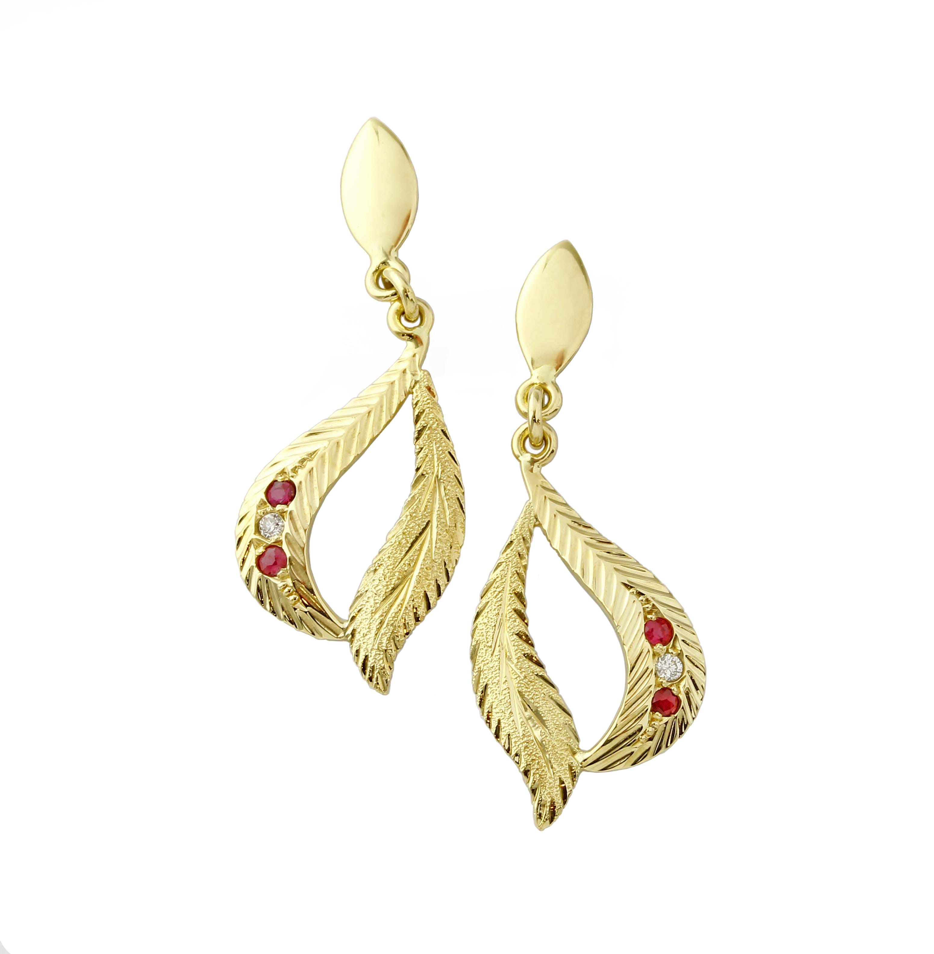 unique handmade gold & ruby earrings