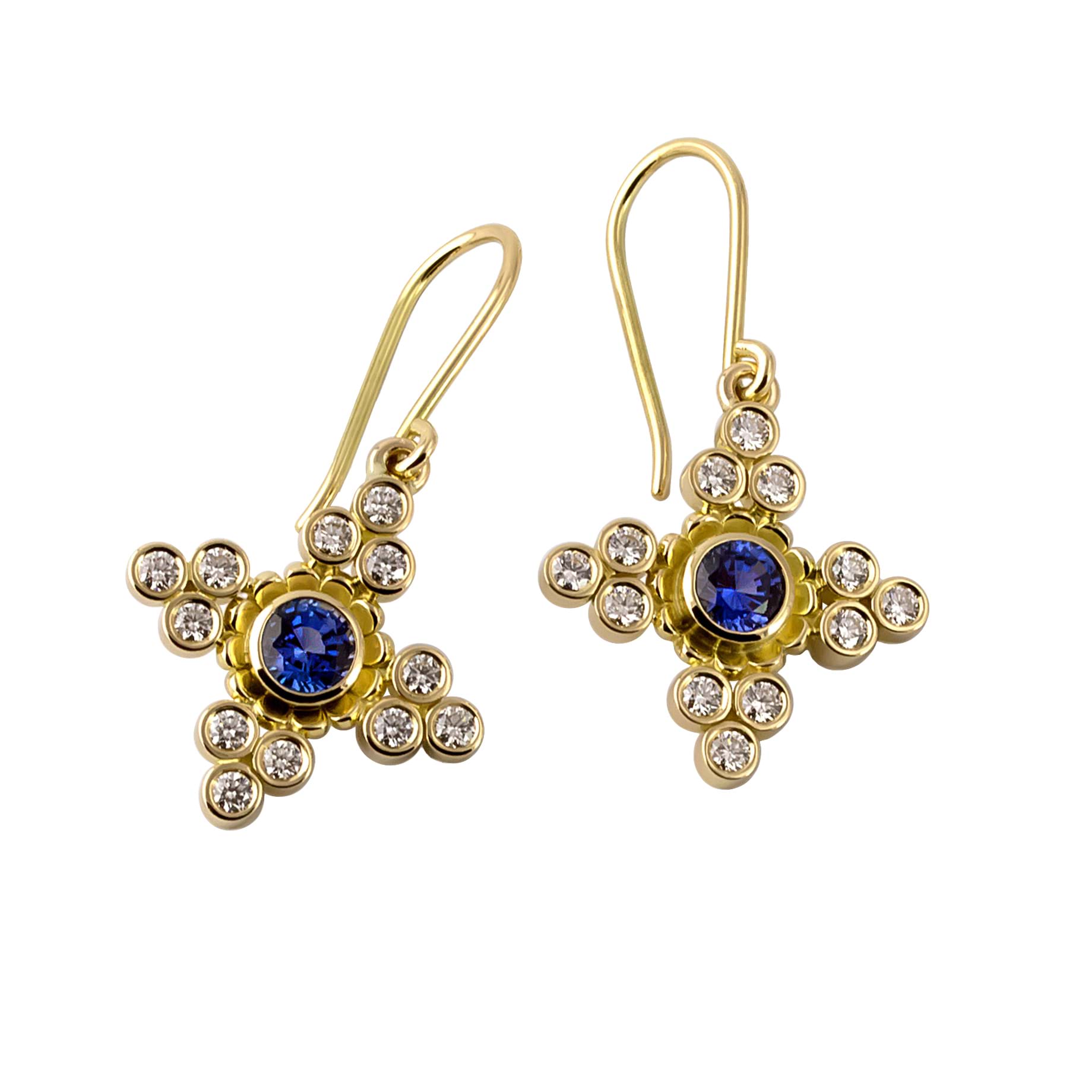 gold, sapphire, diamond earrings