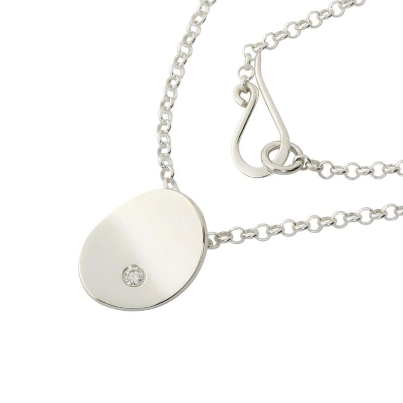 polished silver necklace with diamond