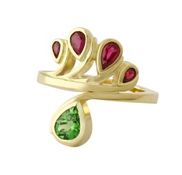 18ct gold ring tsavorite garnet & rubies