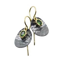 hand beaten silver & tsavorite garnet earrings