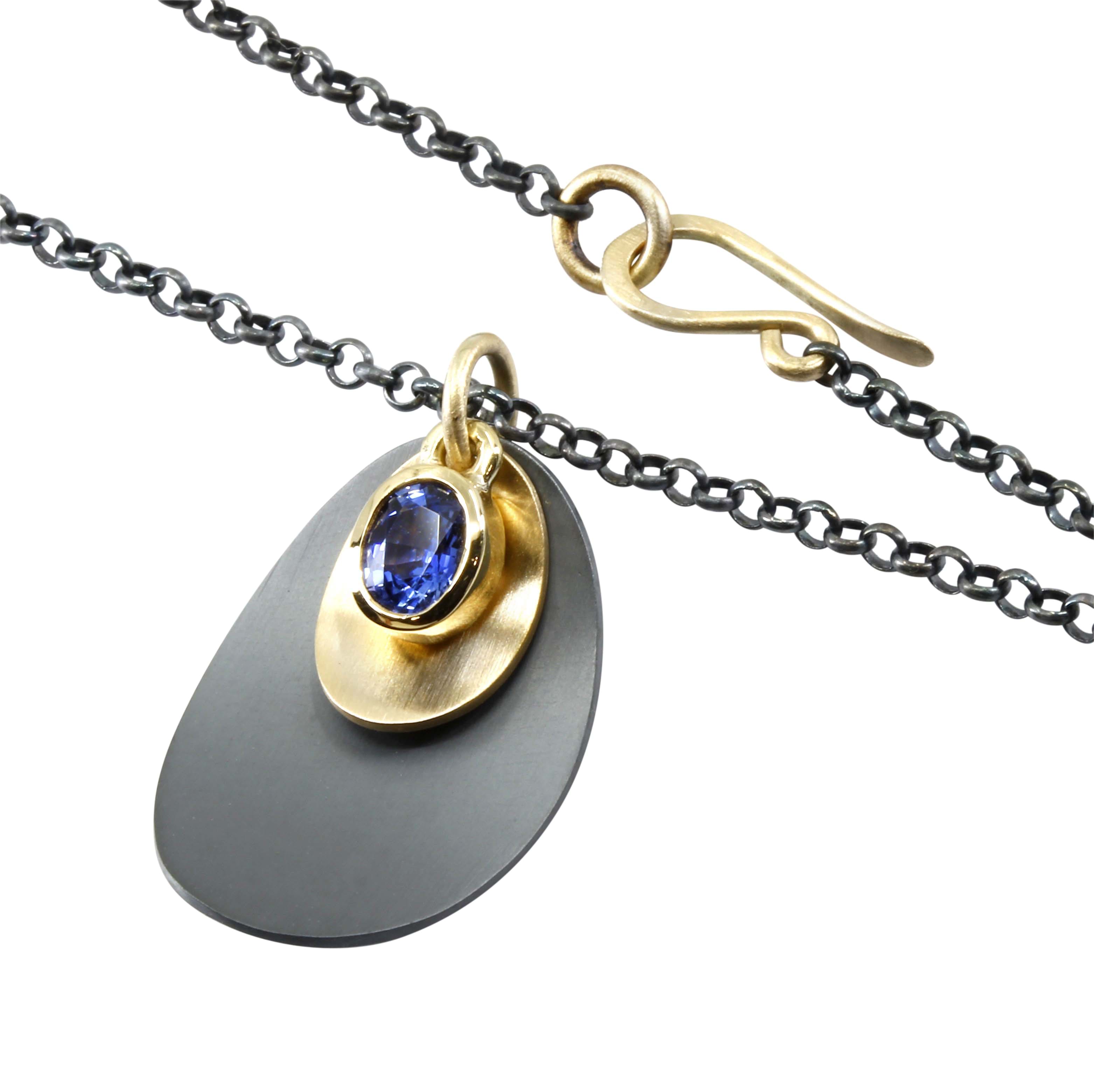 sapphire, gold & black silver necklace