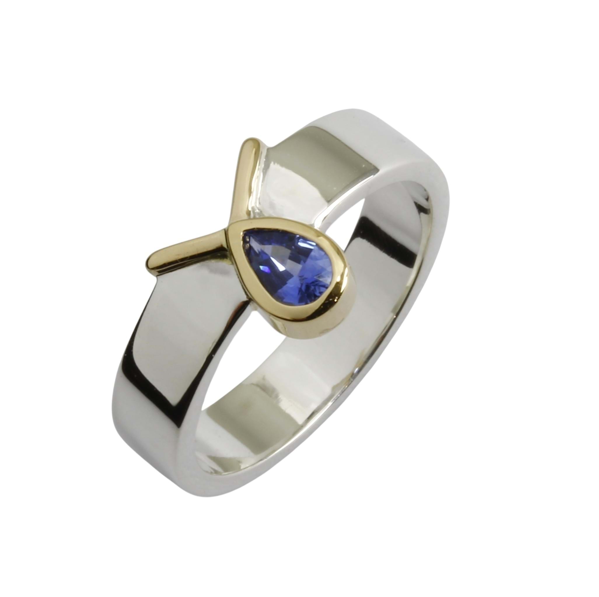 silver & 18ct yellow gold sapphire ring