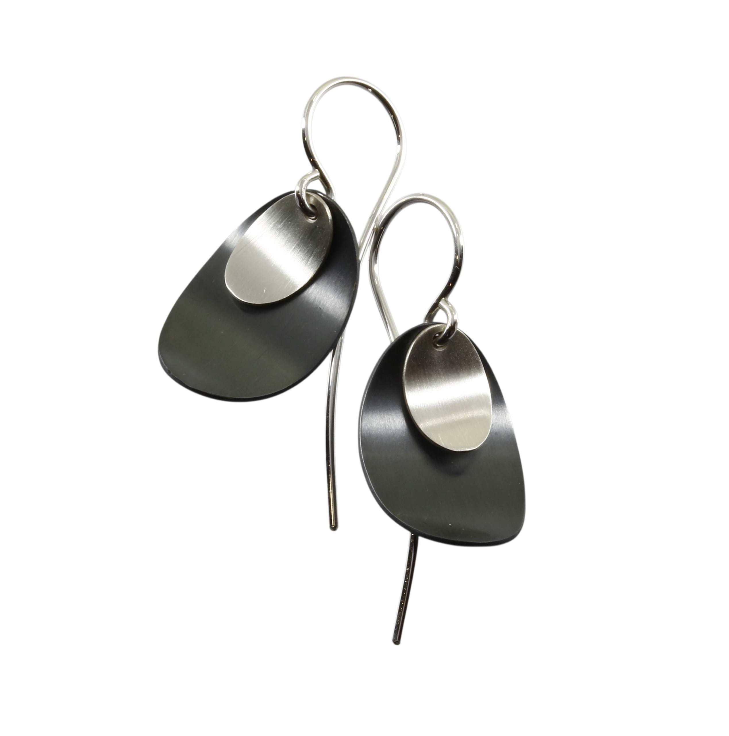 oxidised silver & silver drop earrings