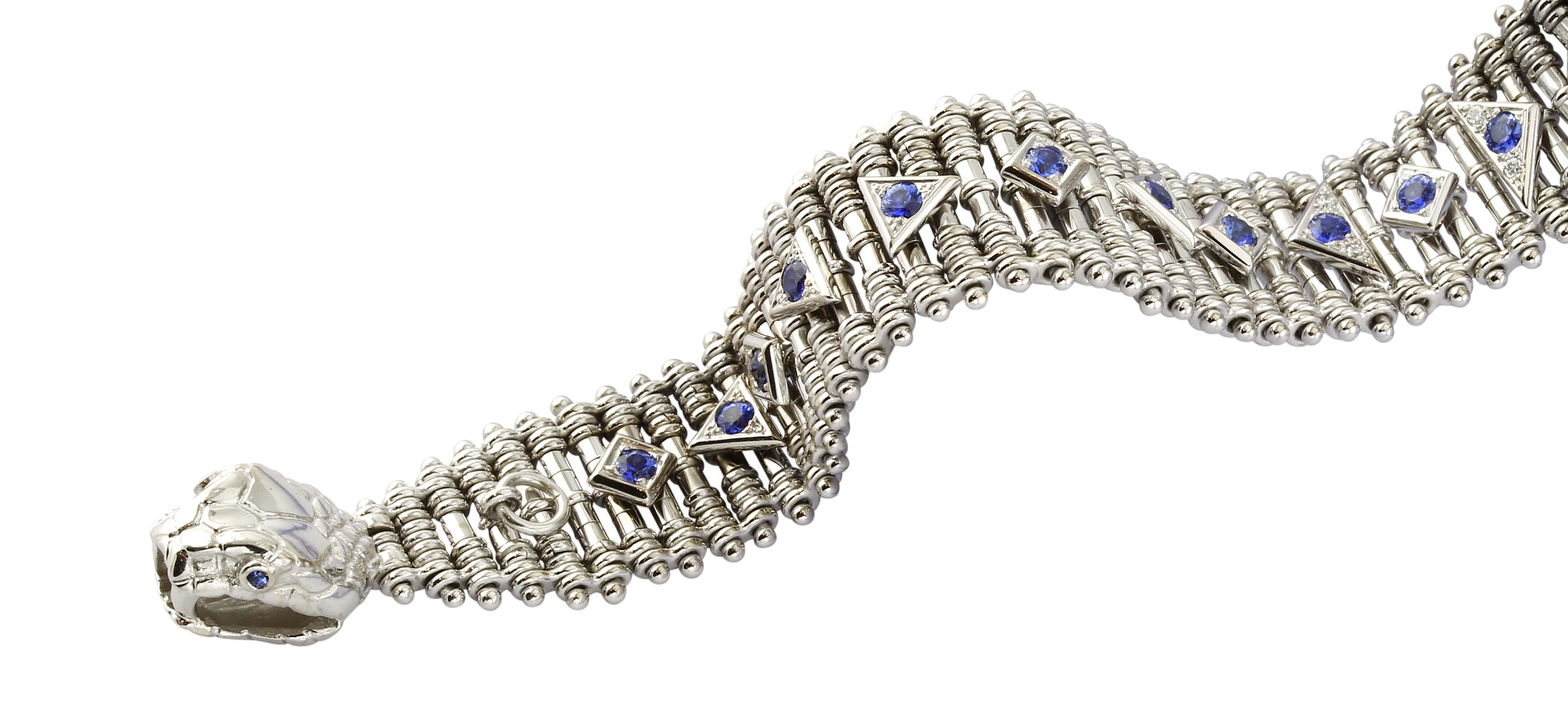 white gold & sapphire snake bracelet