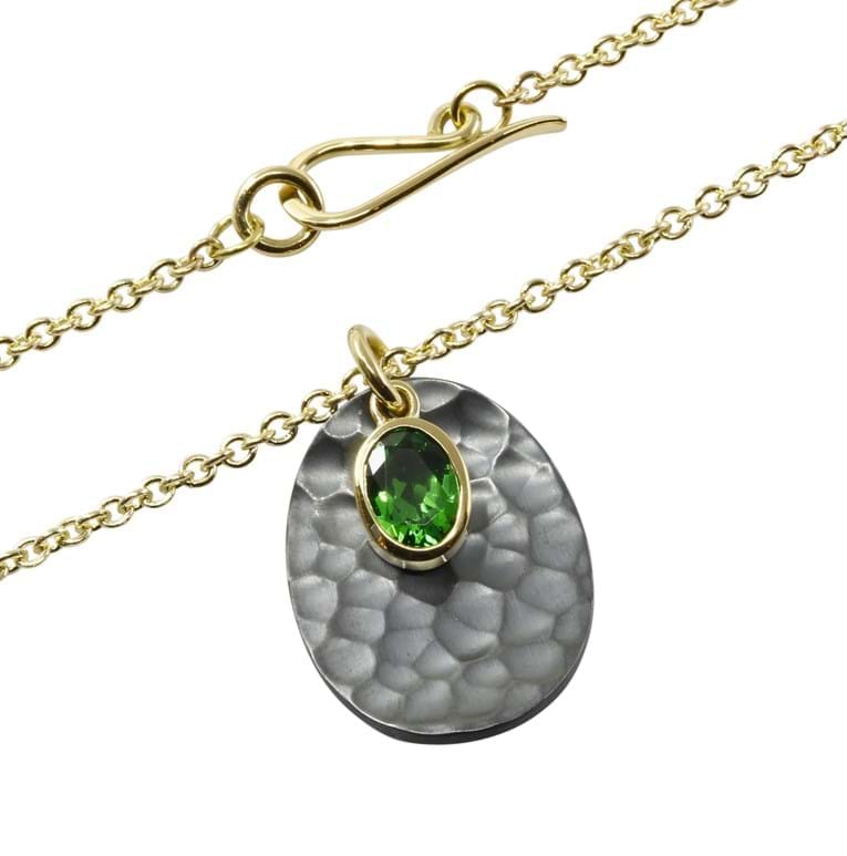 hand beaten silver & tsavorite garnet necklace